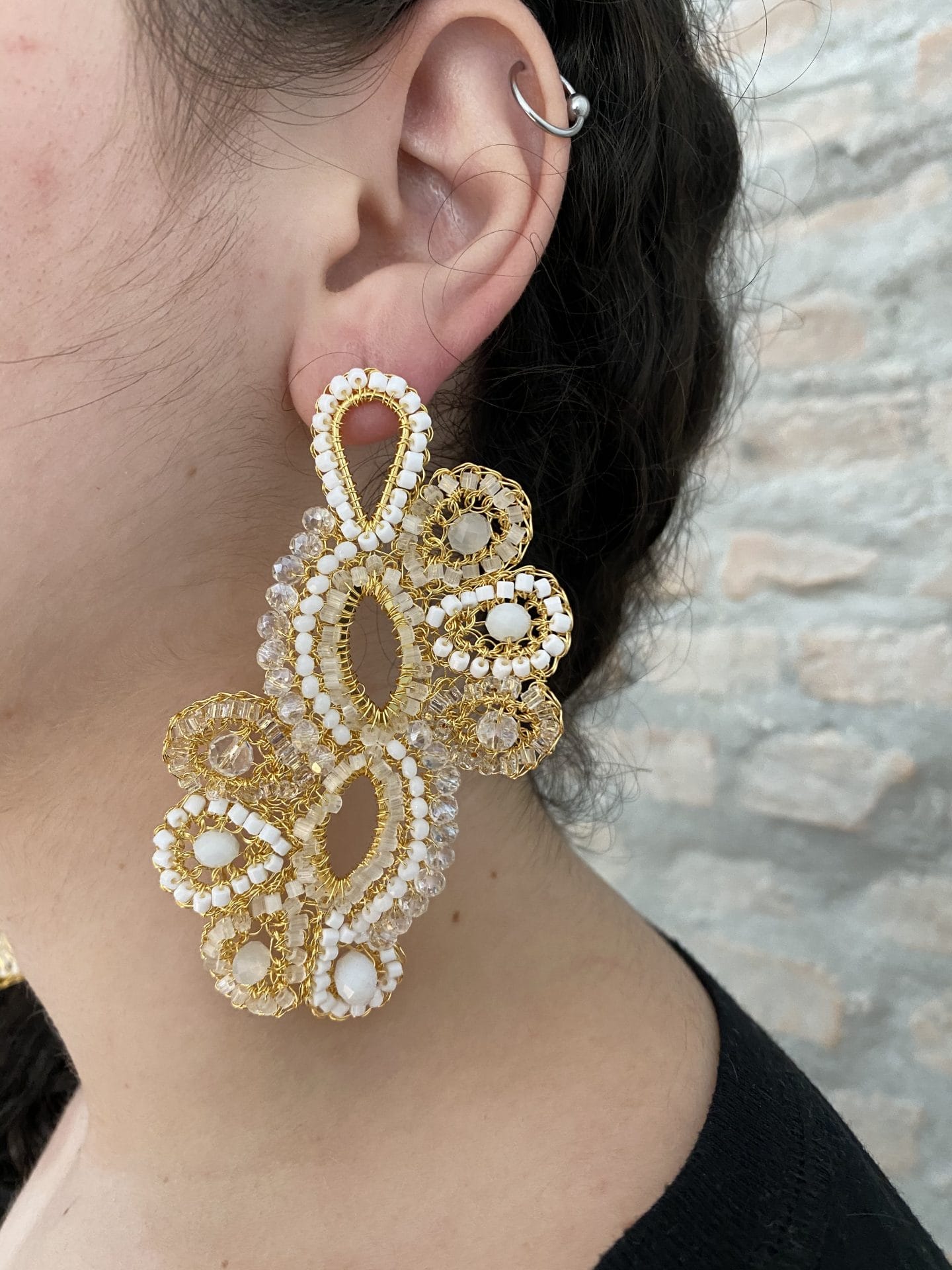 White Mix Amelia Cascade Handmade Crochet Earrings