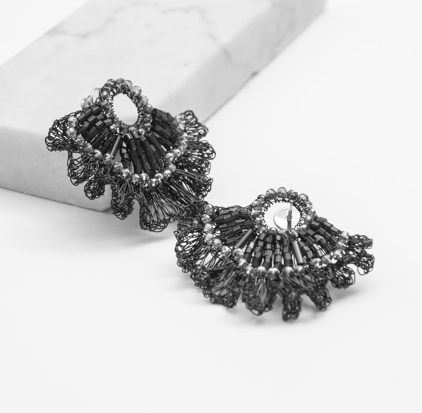 Moss Green Mix Crown Ruffled Handmade Crochet Earrings