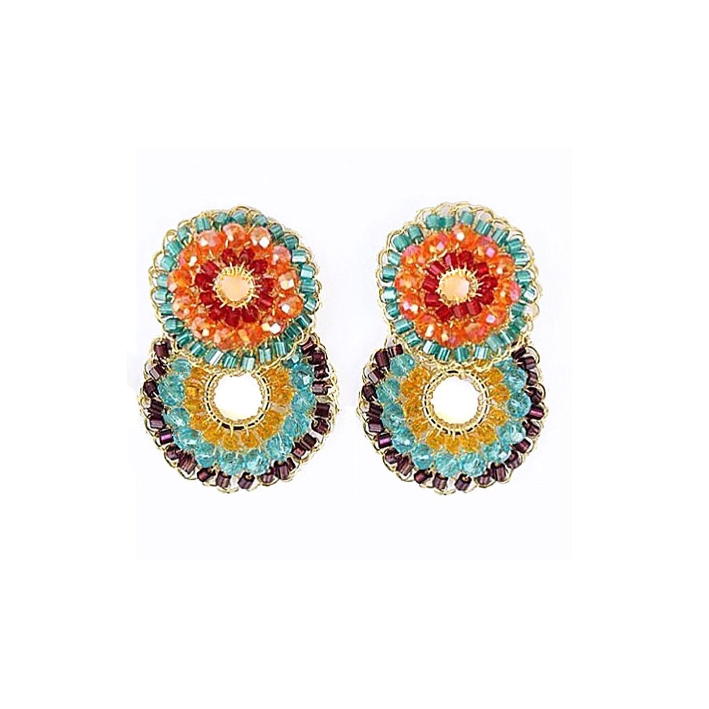 Multicolor & Gold Gush Small Handmade Crochet Earrings