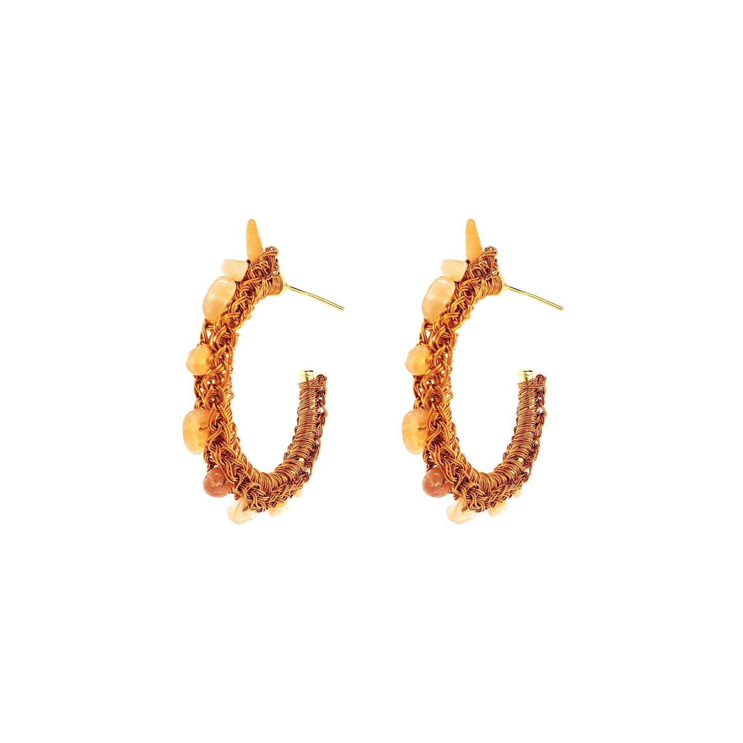 Topaz Orange Mix Rocks Hoops Handmade Crochet Earrings