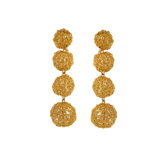 All Gold Spheres Cascade Handmade Earrings