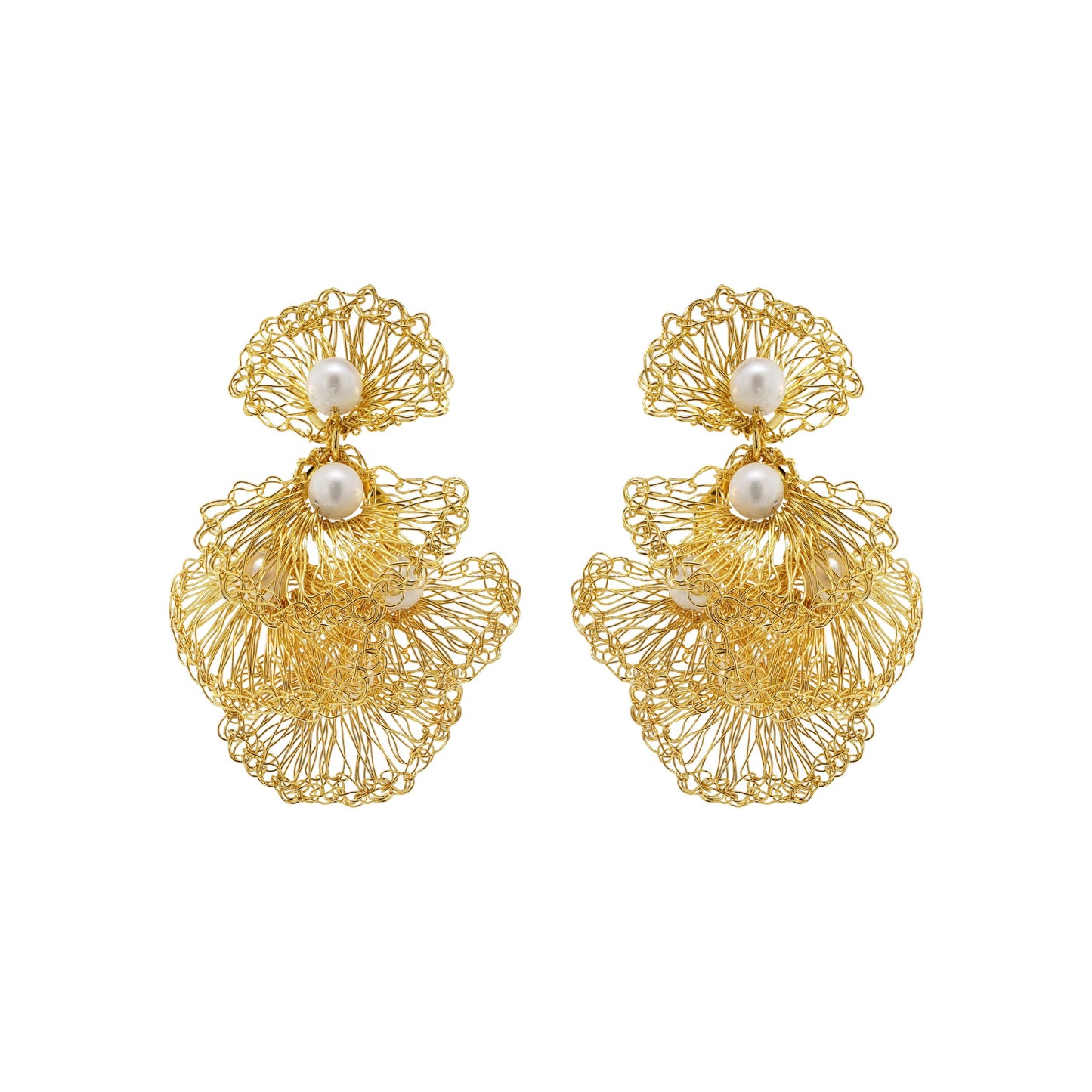 Pearl & Gold Shells Mini Handmade Crochet Earrings
