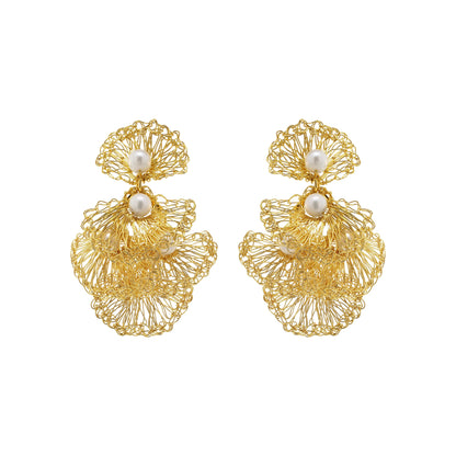 Pearl & Gold Shells Mini Handmade Crochet Earrings