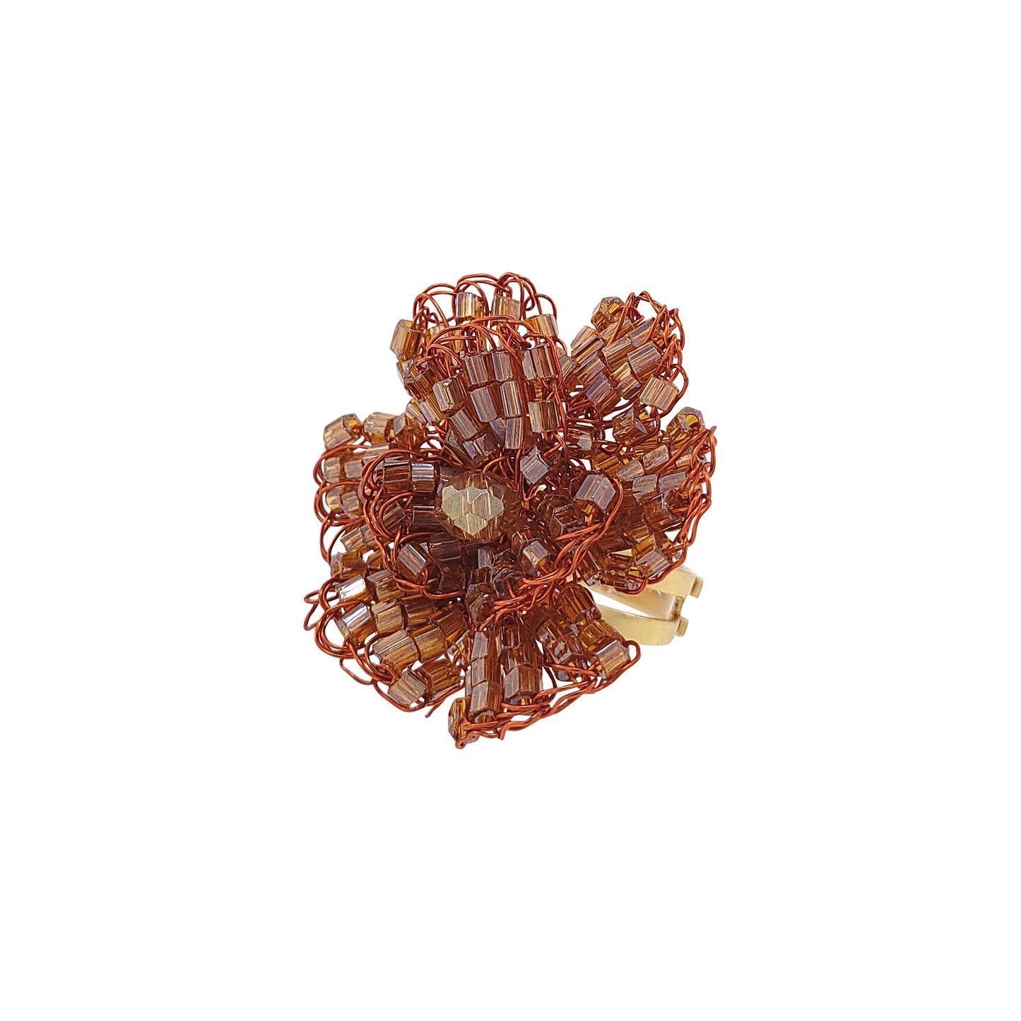 Mystic Amber Blossom Handmade Crochet Ring