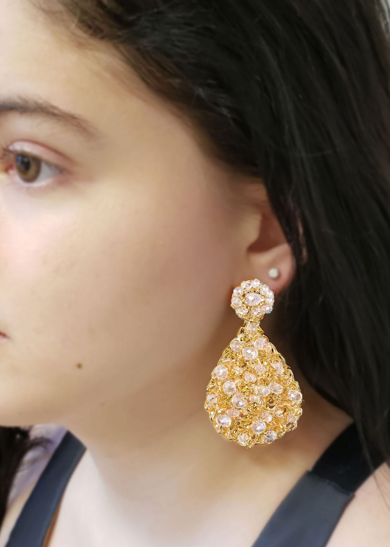 Pearl & Gold Aurora Handmade Crochet Earrings