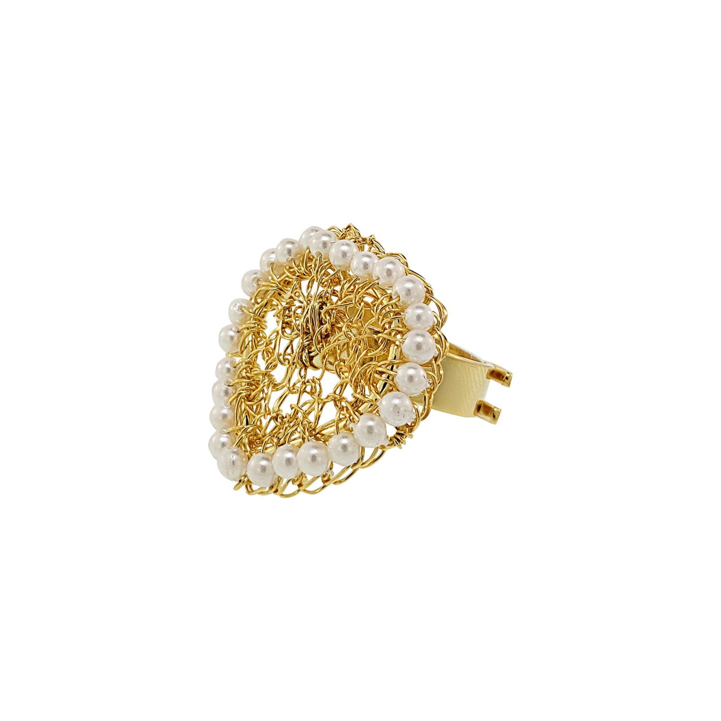 Pearl & Gold Amour Handmade Crochet Ring