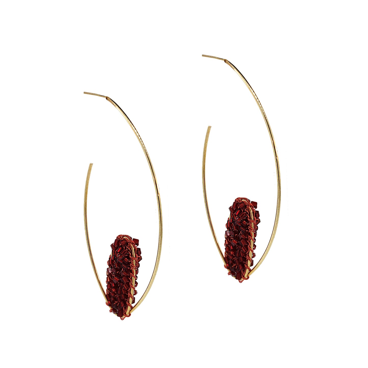 Red & Gold Tia Oval Hoops Handmade Crochet Earrings