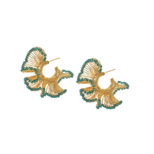 Emerald Green & Gold Rio Hoops Handmade Crochet Earrings