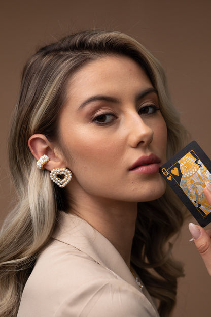 Pearl & Gold Queen's Heart Mini Posts Handmade Crochet Earrings