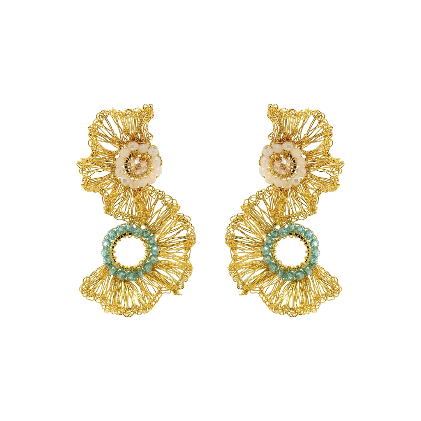 Seafoam Blue Mix Gaia Duo Handmade Crochet Earrings