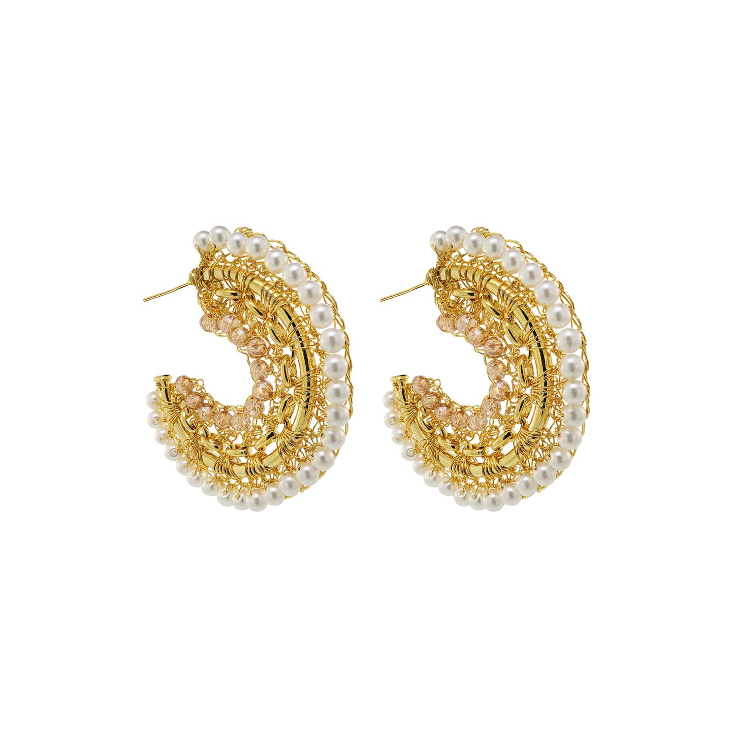 Golden Mix Ripples Hoops Handmade Crochet Earrings