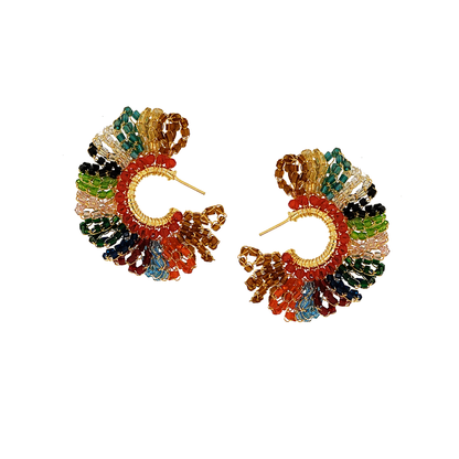 Multi & Gold Marigold Hoop Handmade Crochet Earrings