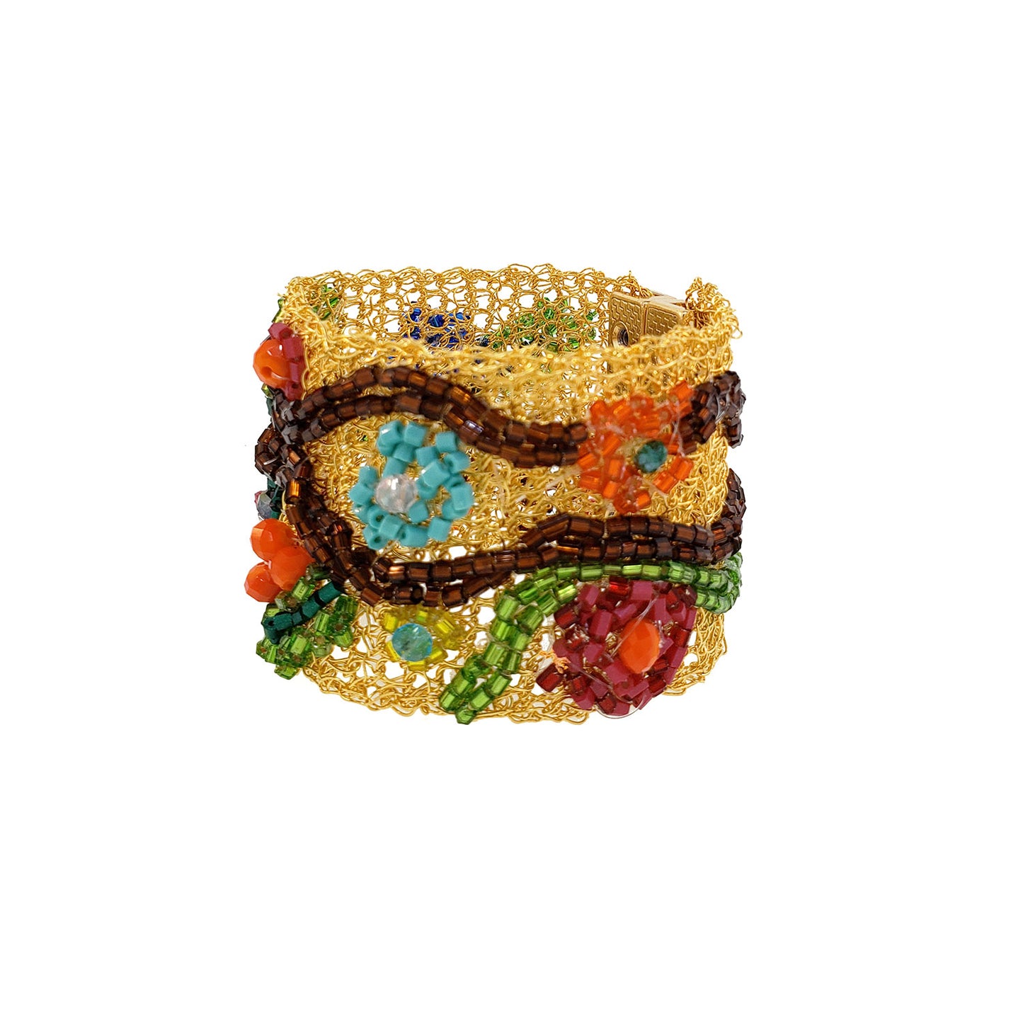 Multicolor & Gold Garden Handmade Embroidered Crochet Bracelet