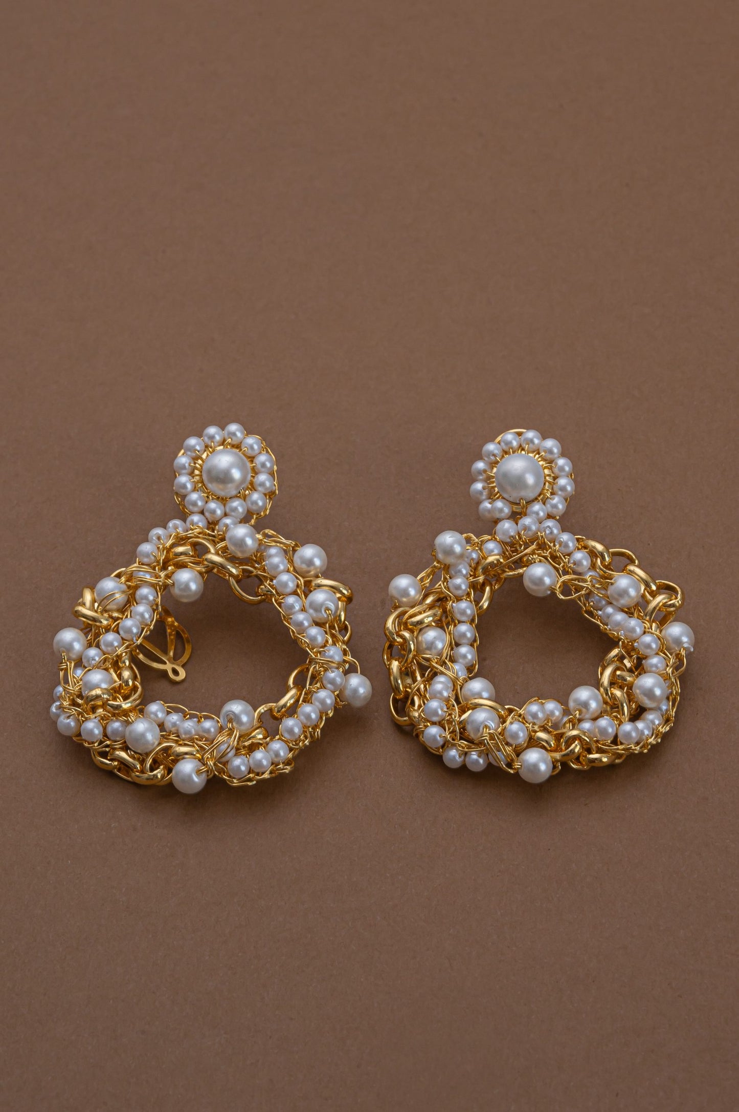 Pearl & Gold Hera Handmade Crochet Earrings