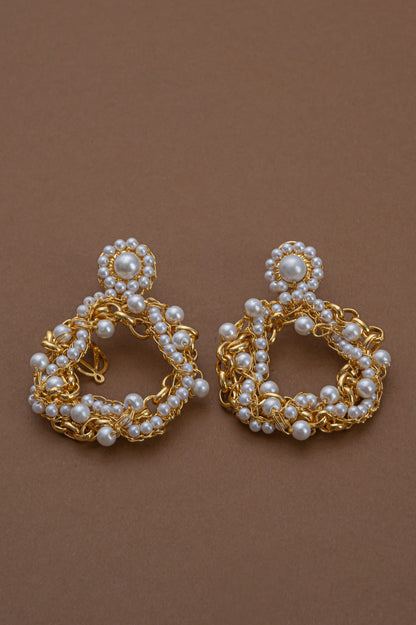 Pearl & Gold Hera Handmade Crochet Earrings