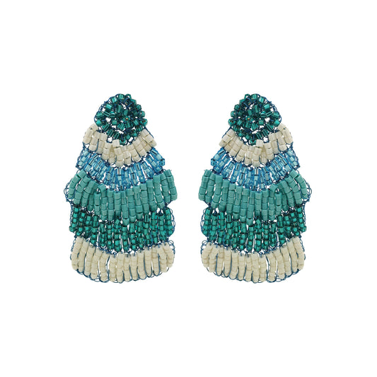 Ocean Blue Mix Chevron Handmade Crochet Earrings