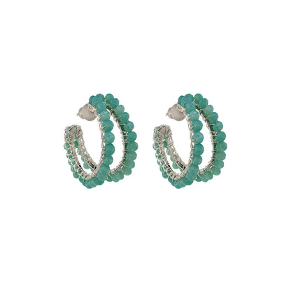 Turquoise & Silver Nina Maxi Handmade Crochet Double Hoops