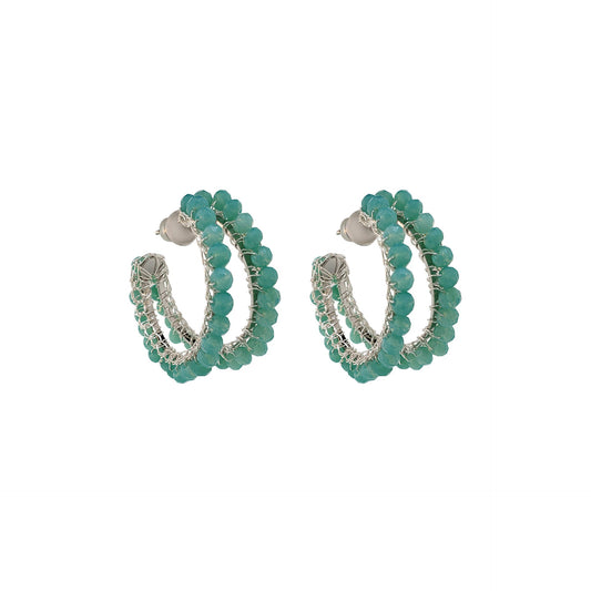 Turquoise & Silver Nina Maxi Handmade Crochet Double Hoops