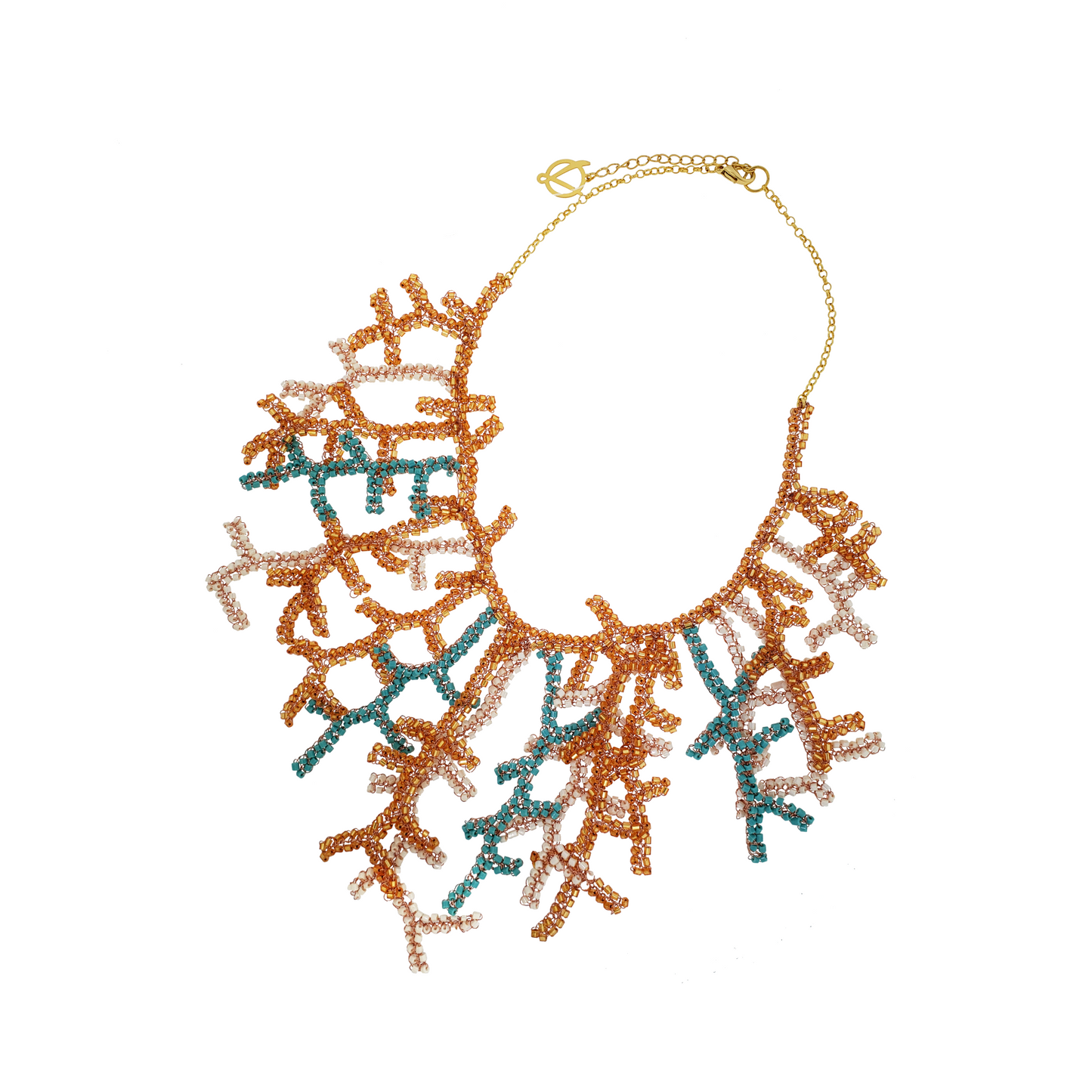 Coral Mix Branches Handmade Crochet Bib Necklace