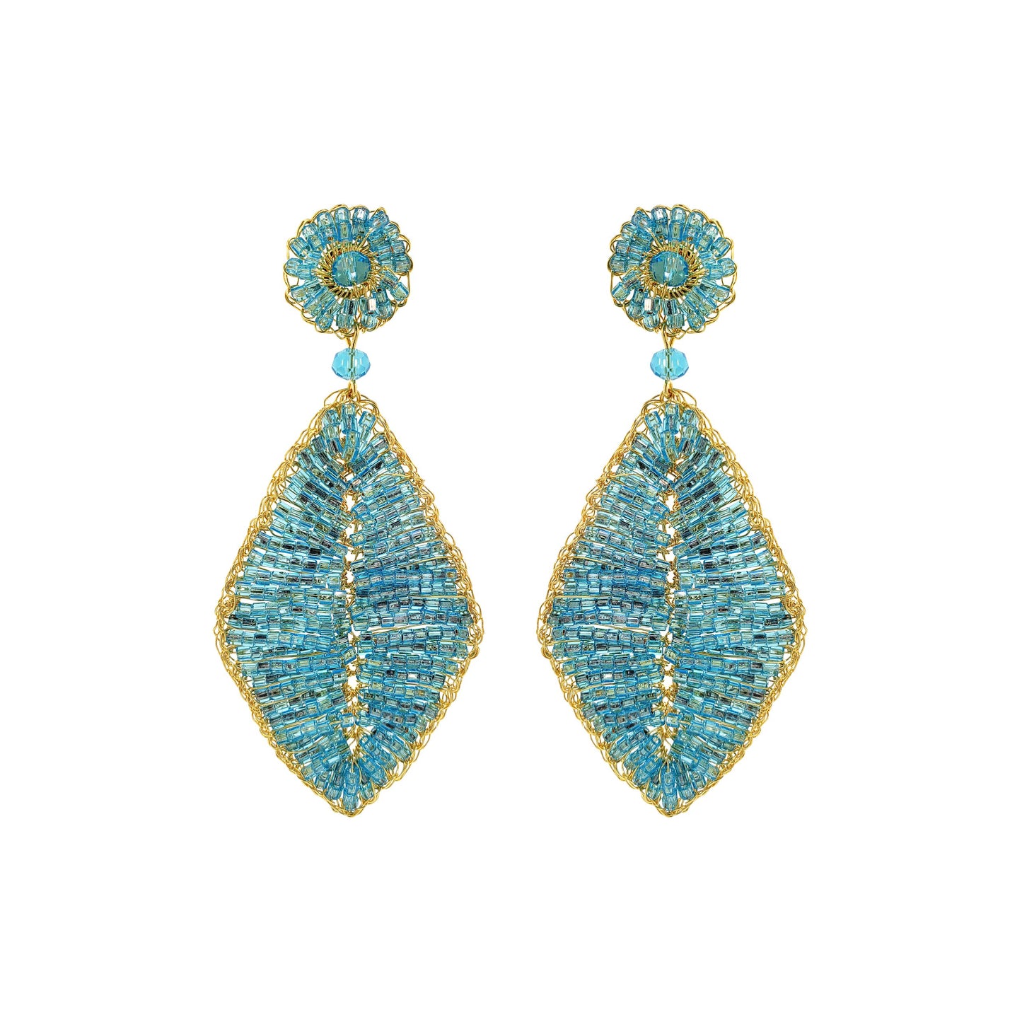 Azure Blue Leaf Handmade Crochet Earrings