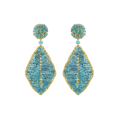 Azure Blue Leaf Handmade Crochet Earrings