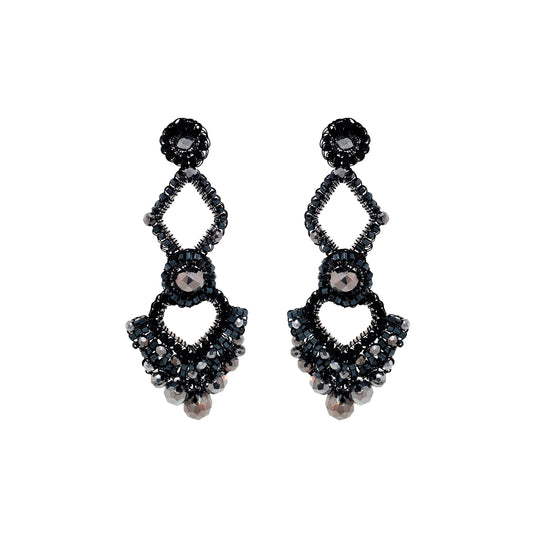 Royal Black Mix Queen's Heart Maxi Handmade Crochet Earrings