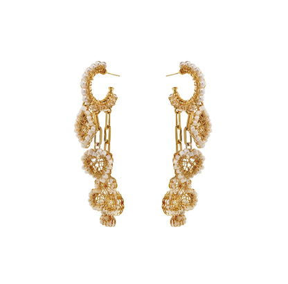 Pearl & Gold Full House Handmade Crochet Earrings