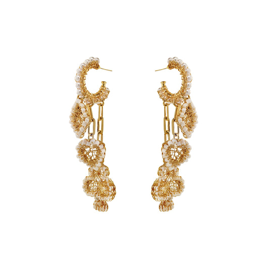 Pearl & Gold Full House Handmade Crochet Earrings