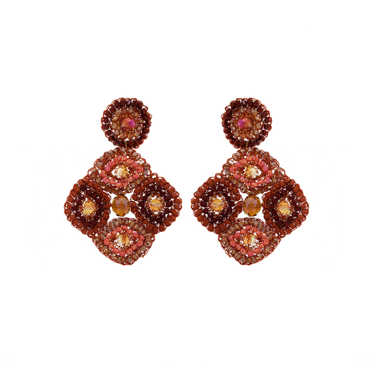 Coral Mix Handmade Beautiful Crochet Crystal Earrings