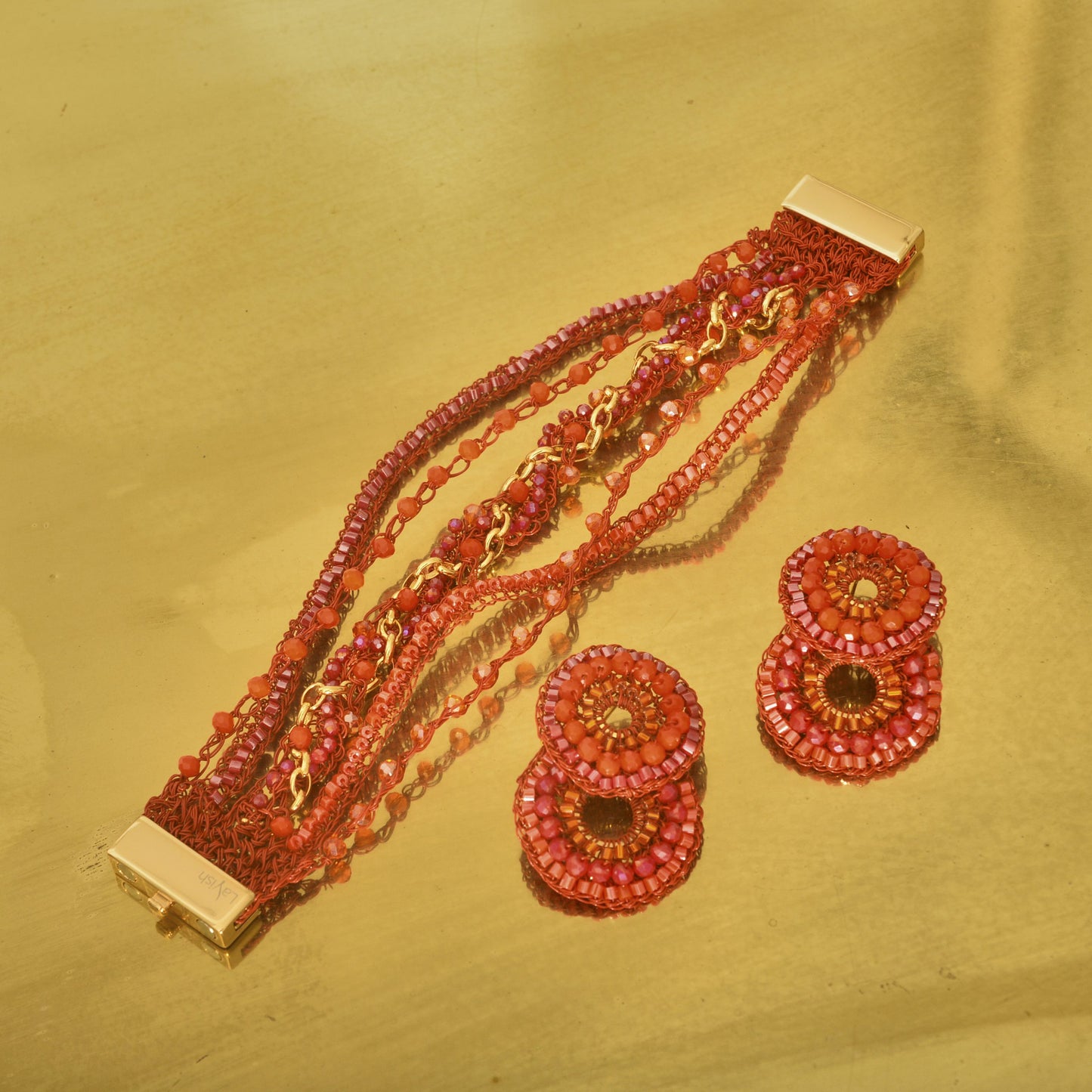 Coral Red Mix Gush Small Handmade Crochet Earrings