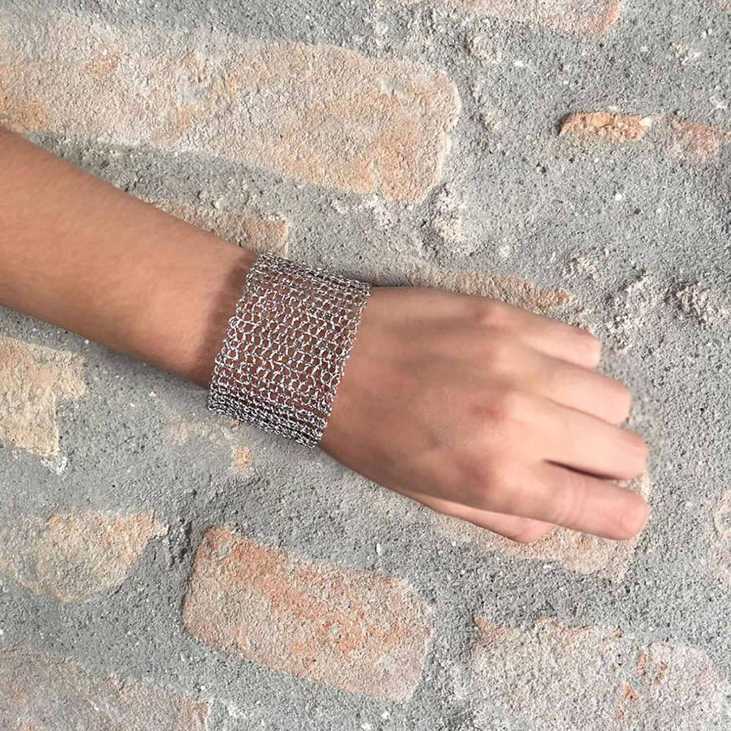 All Silver Mesh Handmade Crochet Bracelet