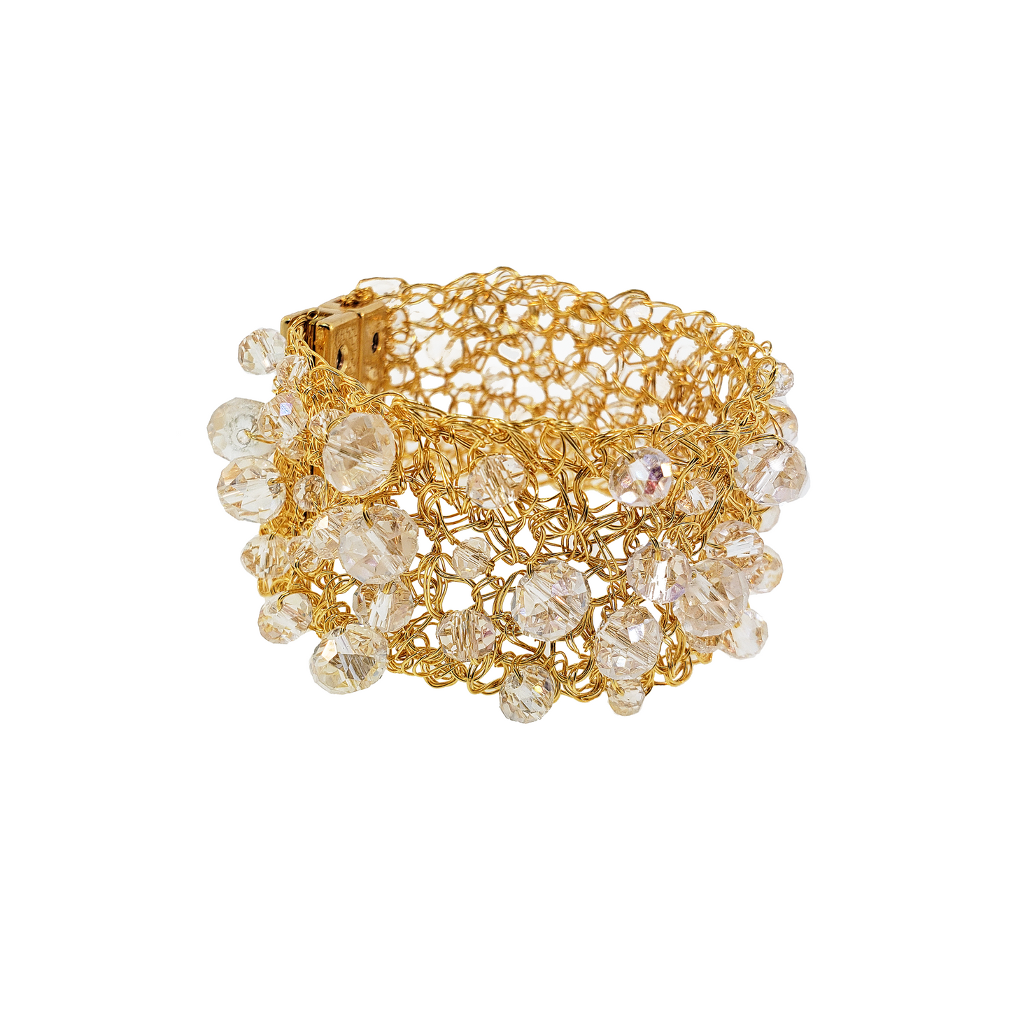 Clear & Gold Aurora Handmade Crochet Bracelet