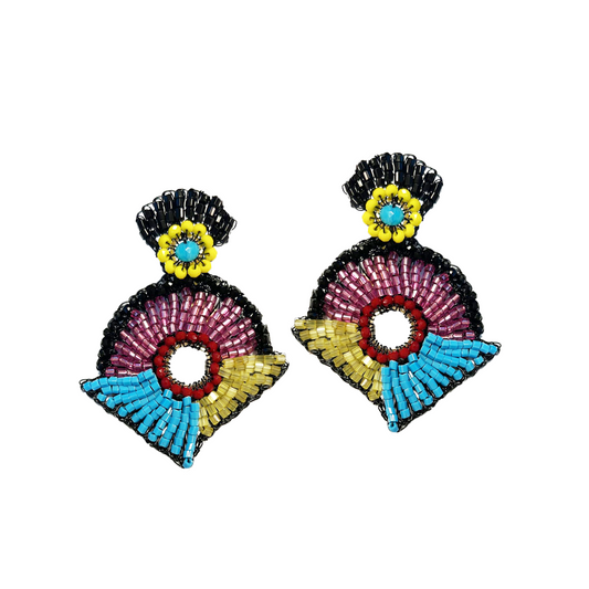 Dark Multi Modern Half Mandala Handmade Crochet Earrings