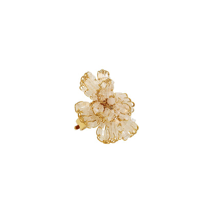 White & Gold Blossom Handmade Crochet Ring