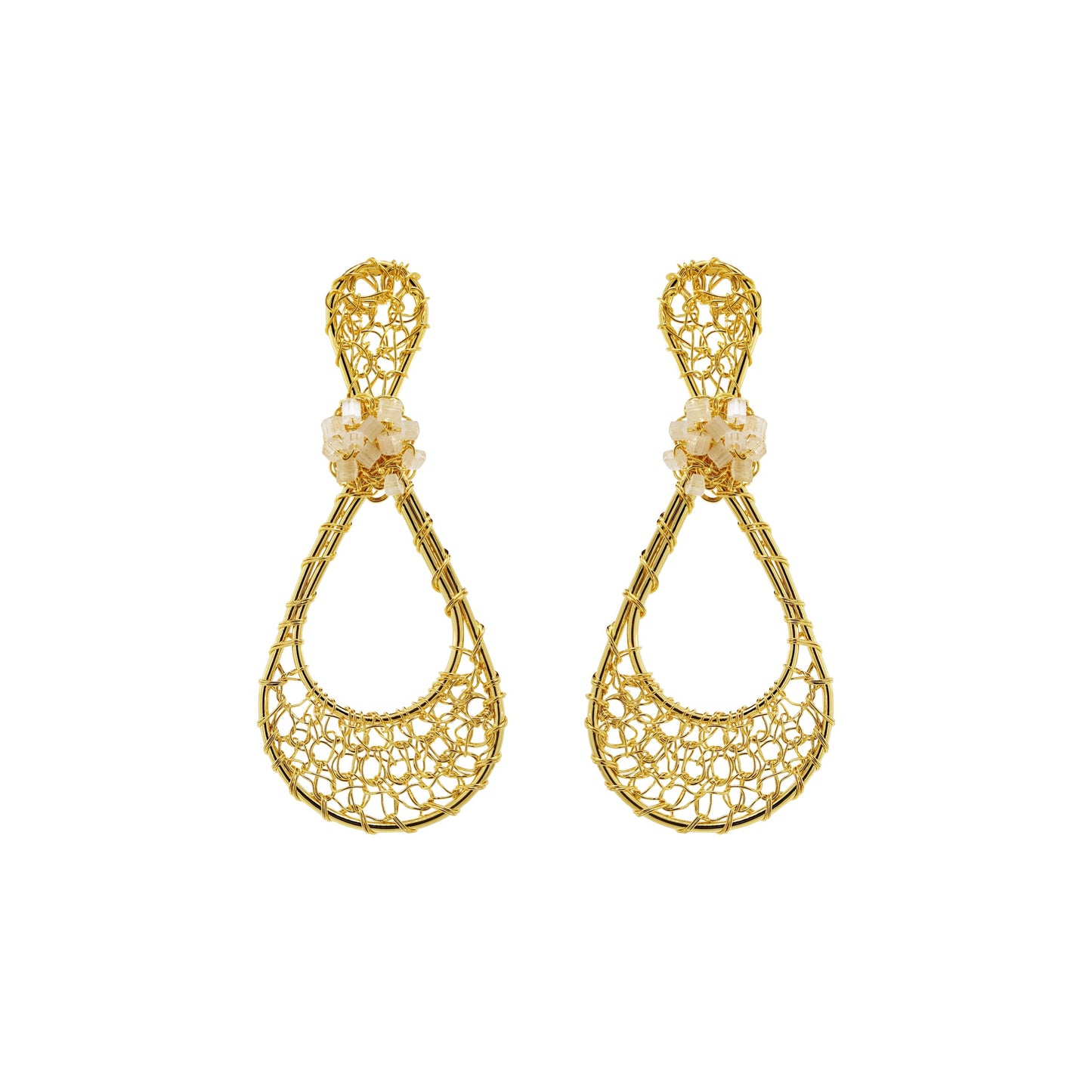 White & Gold Olivia Handmade Crochet Earrings