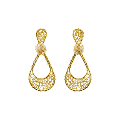 White & Gold Olivia Handmade Crochet Earrings