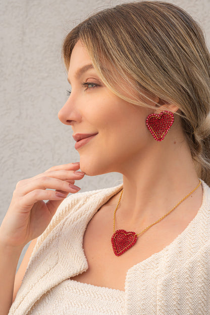 Red & Gold Amour Mesh Posts Handmade Crochet Earrings