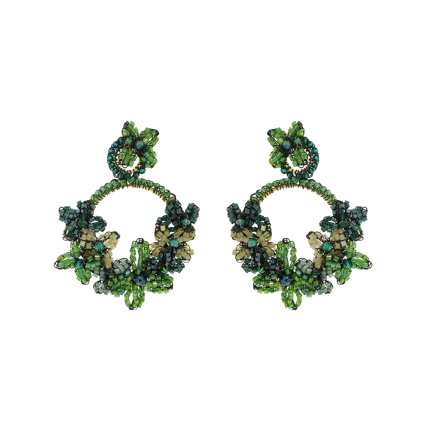 Forest Green Mix Garden Large Handmade Crochet Earrings