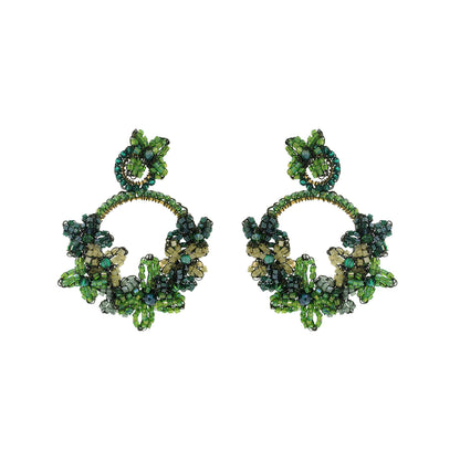 Forest Green Mix Garden Large Handmade Crochet Earrings