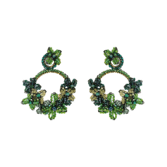 Forest Green Mix Garden Large Handmade Crochet Earrings