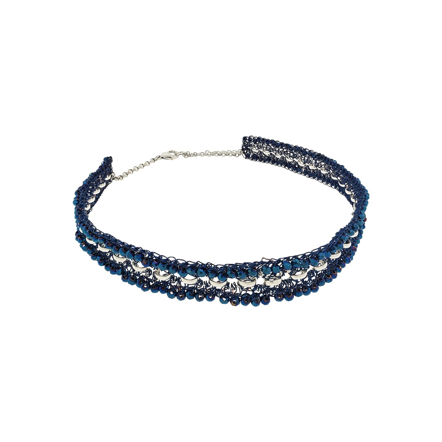 Blue & Silver Flux Handmade Crochet Chocker Necklace