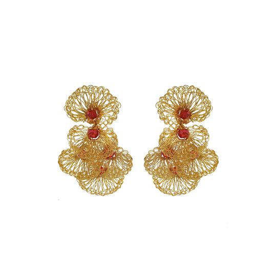 Red & Gold Shells Mini Handmade Crochet Earrings