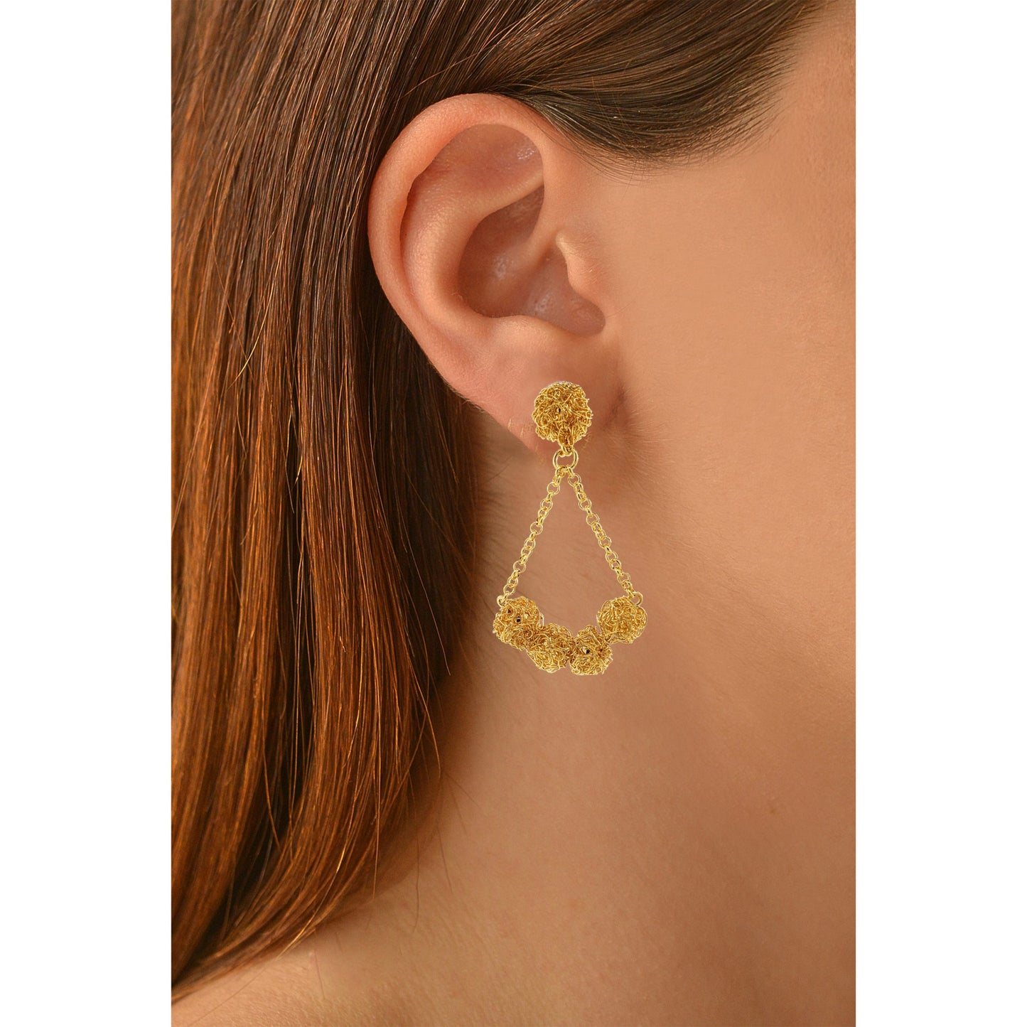 All Gold Dome Dangle Handmade Earrings