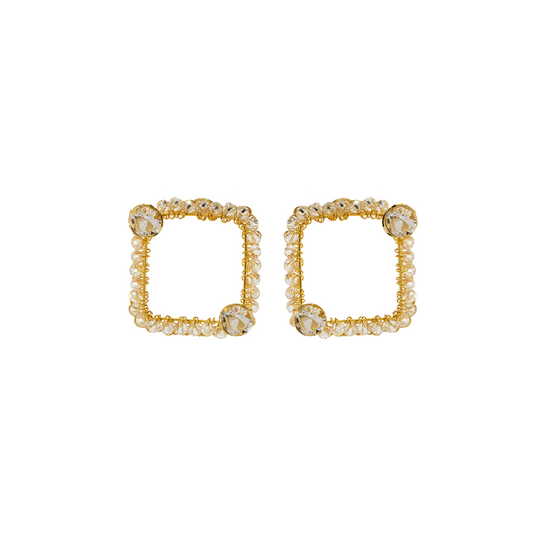 Clear & Gold Prisma Maxi Square Posts Handmade Earrings