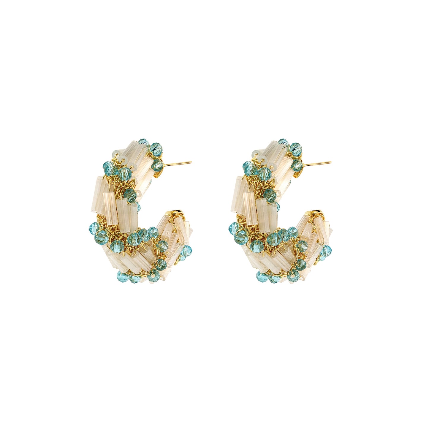 Seafoam Blue Mix Helix Mini Hoop Handmade Crochet Earrings