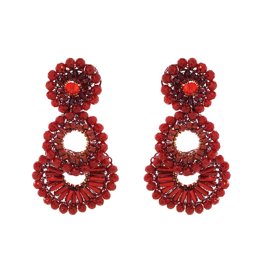 Cherry Red Mix Pawn Cascade Handmade Crochet Earrings