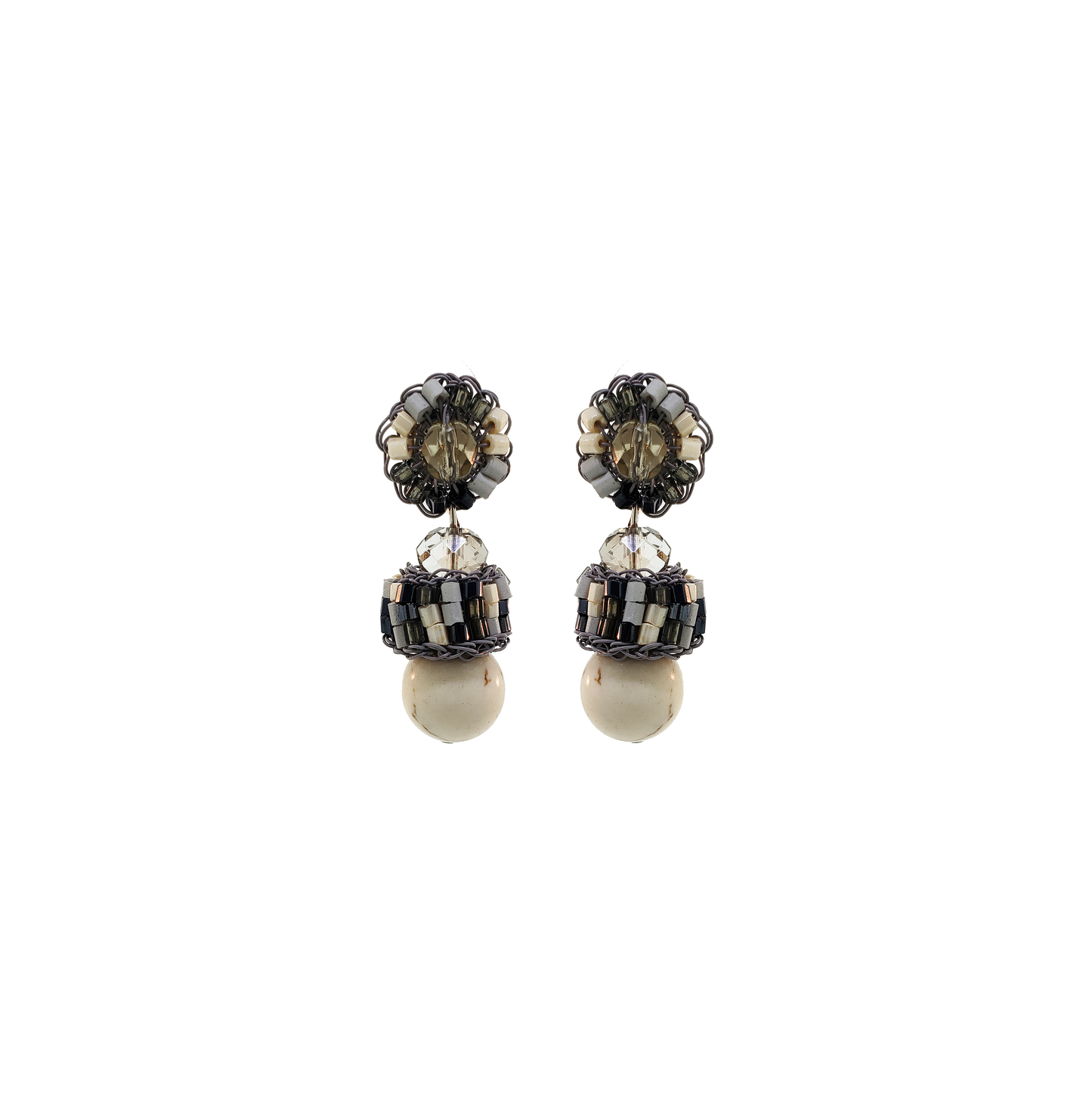 Grey Mix Hollie Dangle Handmade Crochet Earrings