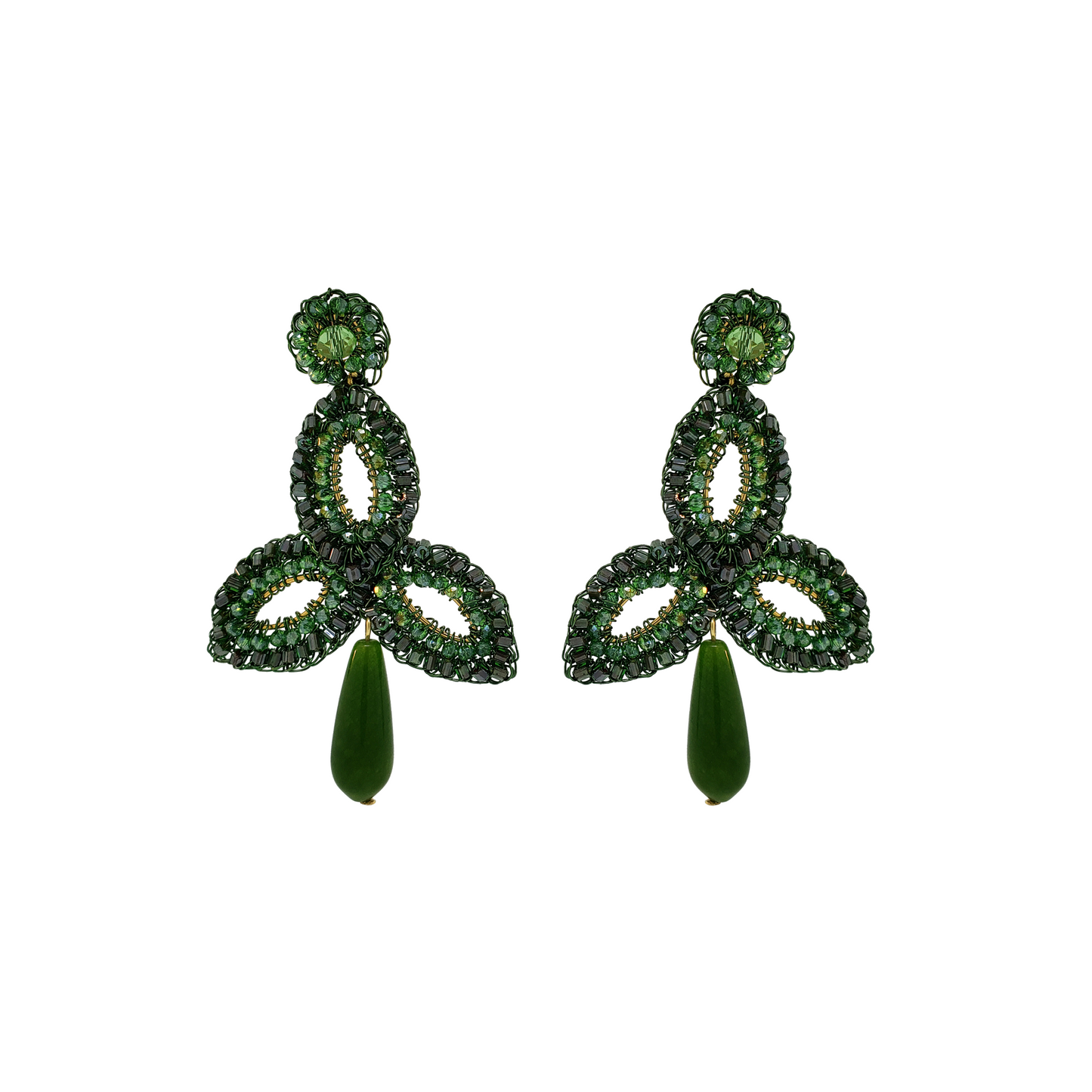 Green Handmade Crochet  Drop Earrings