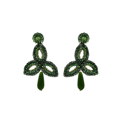 Green Handmade Crochet  Drop Earrings