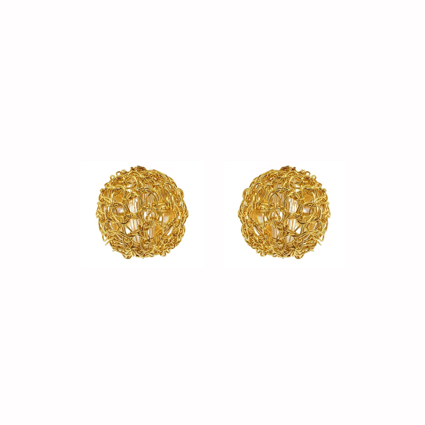 All Gold Dome Post Handmade Crochet Earrings